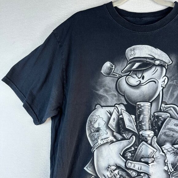 Popeyes Shirt Mens Size XL Black Graphic Poker Grunge Distressed Worn FLAWED - Picture 3 of 12